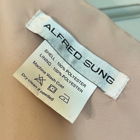 ALFRED SUNG Off-the-Shoulder Draped‎ Wrap Satin Maxi Dress Toasted Sugar 8 AS IS - Picture 9 of 11